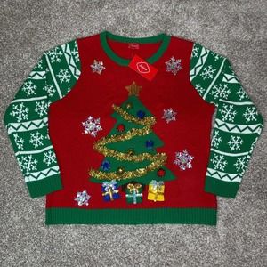 Joyland XL Christmas Tree Sweater Red Green Holiday Ugly Crewneck Festive